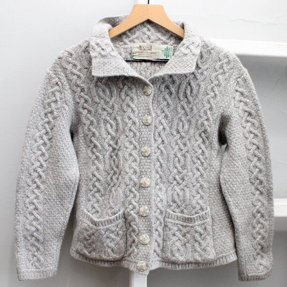 Aran Women's Ocean Gray Honeycomb Wool Super Soft Button-Up Cardigan Size Large - Picture 1 of 4